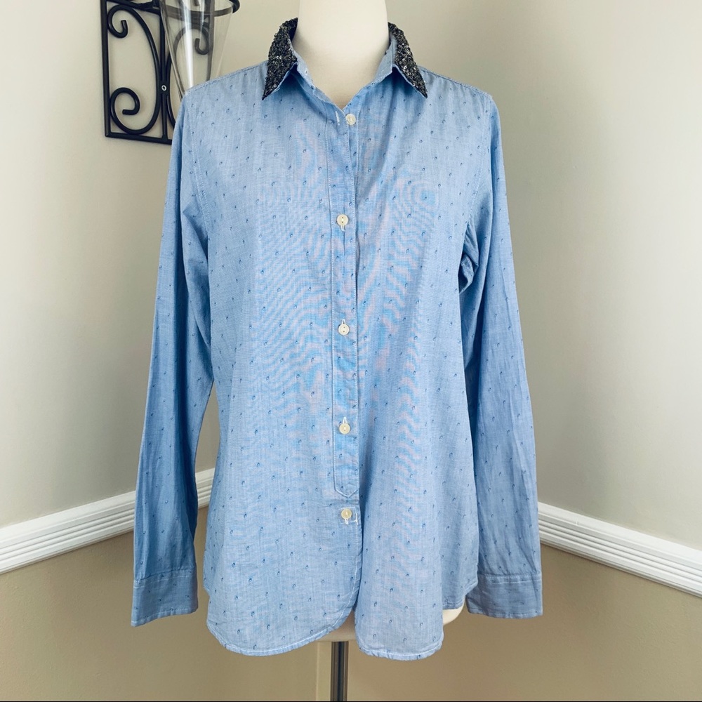 Maison Scotch Sequin Collar Button Down Shirt Blue